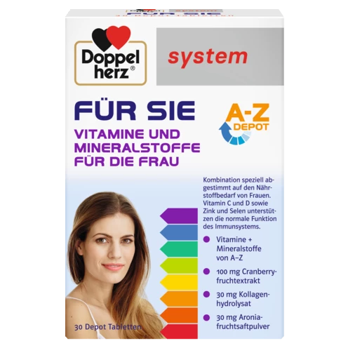 Abbildung der Produktverpackung Doppelherz system FÜR SIE Frontansicht